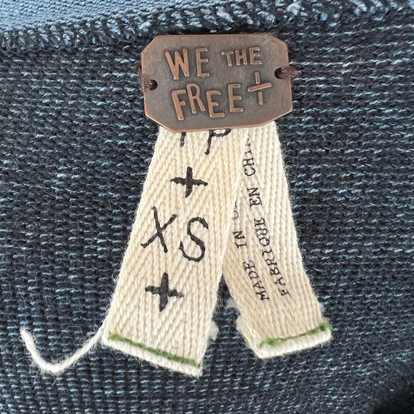 FREE PEOPLE We The Free Blue Rolled Round Neck Cotton Blend Long Sleeve Top XS - Picture 7 of 9